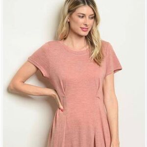 Very J Blush Short Sleeve Jersey Fit Flare Dress